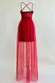 Rochie  Eleganta in Bretele Subtiri, din Paiete, cu Trena din Tulle Atasata, Charlotte, Rosie