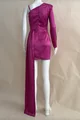 Rochie Eleganta, Scurta din Satin,Cu Trena si o Maneca,Yupik, Fucsia