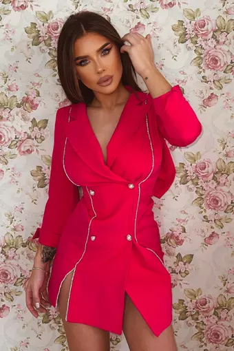 Rochie  Eleganta Tip Sacou, cu Funda Maxi la Spate, Inchidere cu Nasturi si Spate Gol, Watermelon, Roz