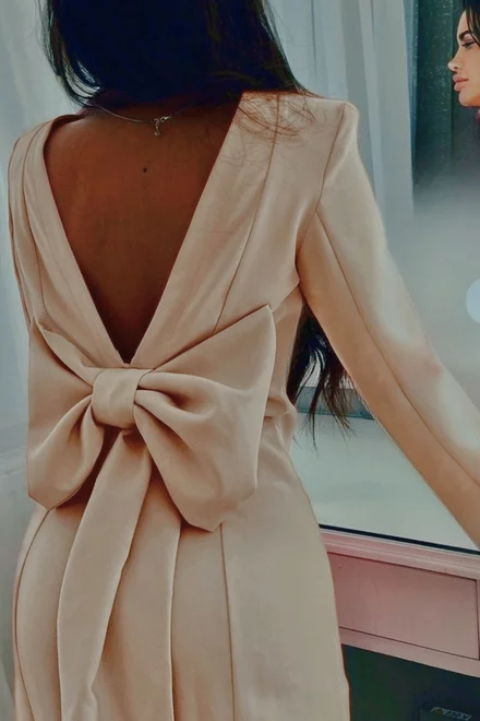 Rochie Eleganta Tip Sacou, cu Inchidere Nasturi si Funda Maxi la Spate, Search, Cappucino