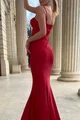 Rochie Eleganta Tip Sirena, In Cupe, cu Bretele Subtiri si Accesorizata cu Pietre Rosii, Reyna, Rosie