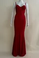Rochie Eleganta Tip Sirena, In Cupe, cu Bretele Subtiri si Accesorizata cu Pietre Rosii, Reyna, Rosie