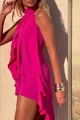 Rochie Lejera de Dama, din Tesatura Tip In, cu Prindere dupa Gat si Spate Gol, Zelennys, Fuchsia