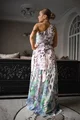 Rochie Lunga de Dama, Cordon Detasabil, Crapata pe Picior si Umar Asimetric, Skyfall, Multicolora