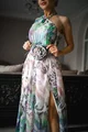 Rochie Lunga de Dama, Cordon Detasabil, Crapata pe Picior si Umar Asimetric, Skyfall, Multicolora