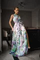 Rochie Lunga de Dama, Cordon Detasabil, Crapata pe Picior si Umar Asimetric, Skyfall, Multicolora