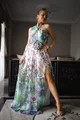 Rochie Lunga de Dama, Cordon Detasabil, Crapata pe Picior si Umar Asimetric, Skyfall, Multicolora