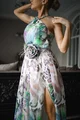 Rochie Lunga de Dama, Cordon Detasabil, Crapata pe Picior si Umar Asimetric, Skyfall, Multicolora