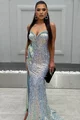 Rochie Lunga de Dama,cu Decolteu si Crapatura pe Picior, din Paiete, Elysia, Aqua