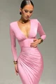 Rochie Lunga de Dama, cu Maneci Lungi,din Lycra, Vivienne, Roz
