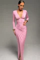 Rochie Lunga de Dama, cu Maneci Lungi,din Lycra, Vivienne, Roz