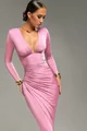 Rochie Lunga de Dama, cu Maneci Lungi,din Lycra, Vivienne, Roz