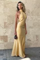Rochie Lunga de Dama, cu Spate Gol si Prindere Cordon dupa Gat, Royalle, Aurie