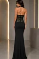 Rochie Lunga de Dama, din Lycra ,cu Brau din Dantela si Prindere dupa Gat,Fellyce, Negru