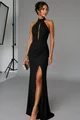 Rochie Lunga de Dama, din Lycra, Fara Maneci, Crapata pe Picior, Andalluse, Neagra