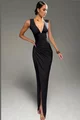 Rochie Lunga de Dama, din Lycra, Fara Maneci, Petrecuta pe Sold, Richess, Neagra