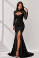 Rochie Lunga de Dama, din Lycra, Tip Sirena, cu Maneci din Dantela, Andre, Negru