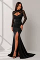 Rochie Lunga de Dama, din Lycra, Tip Sirena, cu Maneci din Dantela, Andre, Negru