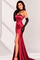Rochie Lunga de Dama, din Tafta, Accesorizata cu Dantela si Crapata pe Picior, Diamonds, Rosie