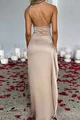 Rochie Lunga de Ocazie, pe Umar, Decupata pe Picior, Goldye, Bej