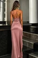 Rochie Lunga de Ocazie, pe Umar, Decupata pe Picior, Goldye, Roz Nude