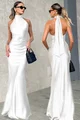 Rochie Lunga de Ocazie, Tip Sirena, din Satin, cu Inchidere Fermoar si Cordon, Ambrosse, Alba