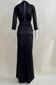  Rochie Lunga din Satin, Crapata pe Picior, Adanna, Neagra