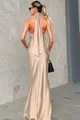 Rochie Lunga Eleganta, Tip Sirena, cu Inchidere Fermoar si Cordon, Enelly, Bej