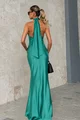 Rochie Lunga Tip Sirena, cu Spate Gol si Prindere Cordon dupa Gat, Smaralde, Verde