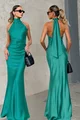 Rochie Lunga Tip Sirena, cu Spate Gol si Prindere Cordon dupa Gat, Smaralde, Verde