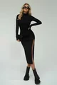 Rochie Midi de Dama , din Lycra , Mulata pe Corp si Maneci Lungi ,Faris , Neagra