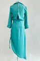 Rochie Midi de Dama din Satin, cu Siret pe Crapatura si Petrecuta pe Bust, Aqua