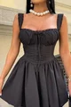 Rochie Scurta de Dama, Accesorizata cu Dantela si Snur Regabil, Serafhina, Neagra
