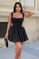 Rochie Scurta de Dama, Accesorizata cu Dantela si Snur Regabil, Serafhina, Neagra