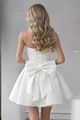 Rochie Scurta de Dama, cu Corset Reglabil, din Bistrech Mat, si Accesorizata cu Funda Maxi la Spate, Roxenne, Ivoire