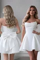 Rochie Scurta de Dama, cu Corset Reglabil, din Bistrech Mat, si Accesorizata cu Funda Maxi la Spate, Roxenne, Ivoire