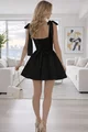 Rochie Scurta de Dama, cu Corset Reglabil si Bretele Fundite, din Bistrech, Velour, Neagra