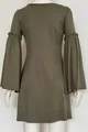 Rochie Scurta de Dama cu Decolteu in V si Maneca Clopot, Accesorizata pe Umeri, Latoya, Kaki