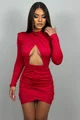 Rochie Scurta de Dama, cu Decupaje si Maneci Lungi, Selin, Rosie