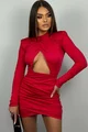Rochie Scurta de Dama, cu Decupaje si Maneci Lungi, Selin, Rosie