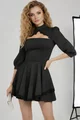 Rochie Scurta de Dama, cu Fusta-Pantalon, Accesorizata cu Dantela, Almirra, Neagra