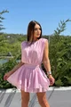 Rochie Scurta de Dama, cu Fusta Pantalon si  Cordon in Talie, Felly, Roz