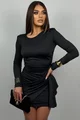 Rochie Scurta de Dama, cu Inchidere Fermoar si Maneci Lungi, din Lycra, Ellantra, Neagra