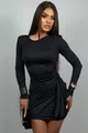 Rochie Scurta de Dama, cu Inchidere Fermoar si Maneci Lungi, din Lycra, Ellantra, Neagra