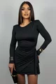 Rochie Scurta de Dama, cu Inchidere Fermoar si Maneci Lungi, din Lycra, Ellantra, Neagra