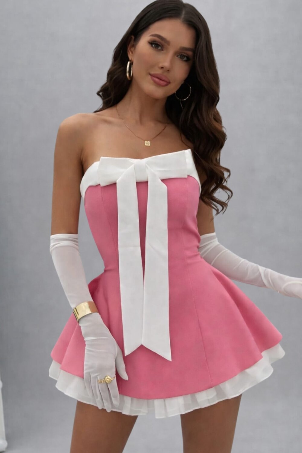 FOGGI Rochie Scurta De Dama, Cu Inchidere Fermoar Si Poplin Alb, Fara Maneci, Luxe, Roz