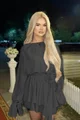 Rochie Scurta de Dama, cu Maneci Lungi Bufante si Accesorizata cu Floare in Talie, Midnight, Neagra