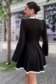 Rochie Scurta de Dama, cu Maneci Lungi Crapate si Contur cu Dantela Alba in Contrast, Booking, Neagra