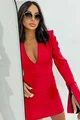 Rochie Scurta, de Dama, cu Maneci Lungi Crapate si Decolteu in V, Rimmel, Rosie
