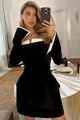 Rochie Scurta de Dama, cu Maneci Lungi Crapate si Dublura Material Alb, Ethereal, Neagra
